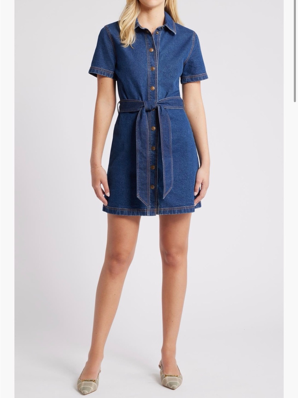 Steve Madden Jolene Denim Mini Shirt Dress - Washed Denim - Sz 2